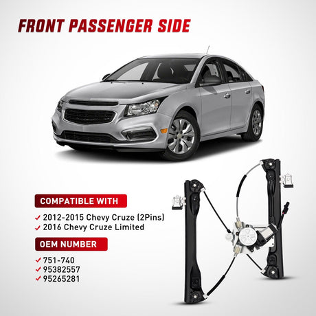 Nilight 751-740 Power Window Regulator with Motor for Front Passenger Side Compatible with Chevy Cruze 2012 2013 2014 2015 2016 Chevy Cruze Limited Front Right Side