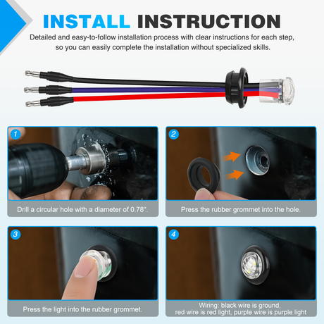 Nilight 3/4Inch Dual Color Marker Light 10PCS Red to Purple Brake Auxiliary Side Marker Clearance Indicator Bullet Lights 3 Plug IP68 Waterproof for Trailer Truck Pickup Camper RV ATV UTV Van Bus