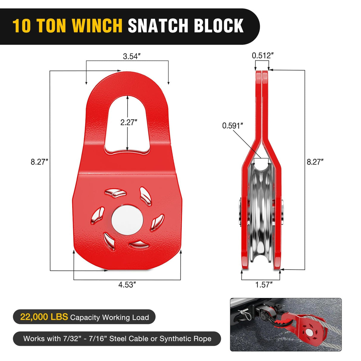 3 x 8 Inch Tow Strap with Winch Snatch Block Pulley and D-Ring Shackles Nilight