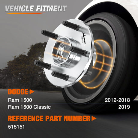 Motor Vehicle Parts Front Wheel Bearing Hubs for Dodge Ram 1500 2012 2013 2014 2015 2017 2018 Classic 2019, Wheel Bearing and Hubs Assembly Set Replacement with 5-Lug and ABS, OEM 515151