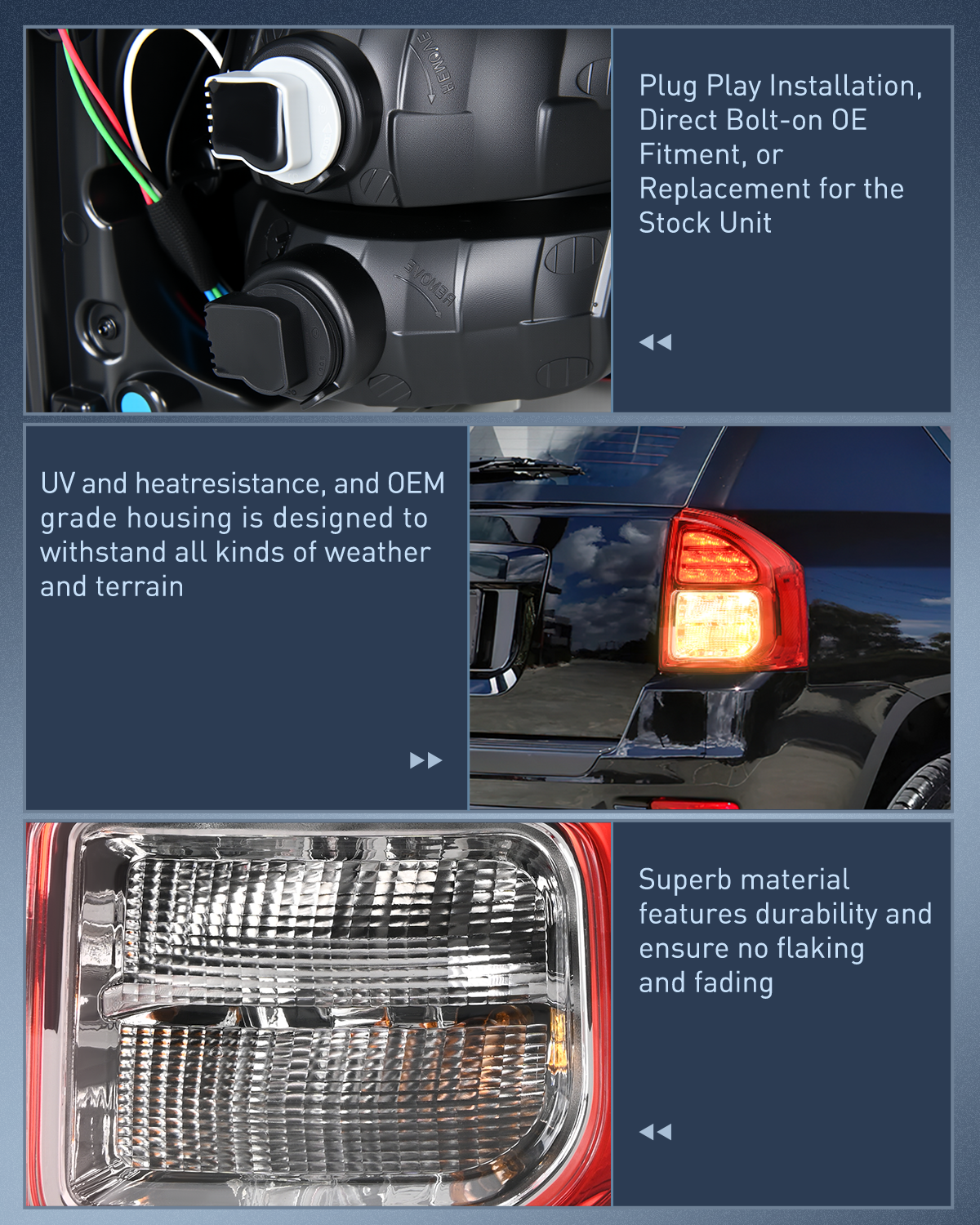 Nilight Taillight Assembly Compatible with 2011 2012 2013 Jeep Compass Tail Light OE Style Rear Lamp Replacement Passenger Side w/Bulbs