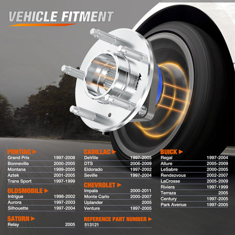 Nilight Front Wheel Hub and Bearing Assembly for Chevy Impala 2000 2002 2003 2004 2005 2006 2007-2011, Buick Lacrosse Allure 2005–2009, Cadillac DTS Eldorado, Buick Century, 5 Lug w/ABS, OEM 513121