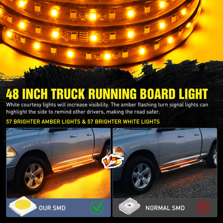 Nilight 48inch Truck LED Running Board Lights 2 PCS Side Maker Light with White Courtesy & Sequential Amber Turn Signal Lighting Strips Kit for Trucks Pickup SUV