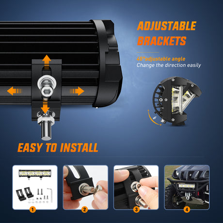 Nilight Side Shooter LED Light Bar Set 12 Inch Triple Row Spot Flood Combo Lights 2PCS 4.3Inch Pods with 5Pin Rocker Switch Wiring Harness Kit for Off-Road Truck ATV UTV Boat