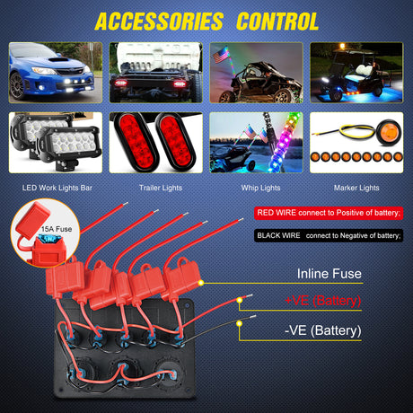 Nilight 5 Gang Multi Function Waterproof Switch Panel PD Type C and USB Socket Digital Voltmeter 12V Outlet Rocker with Inline Fuse for RVs Cars Boats Trucks Trailers Green