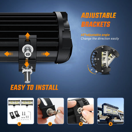 2PCS 7Inch Triple Row Spot Flood Combo Lights with 5Pin Rocker Switch Wiring Harness Kit Nilight