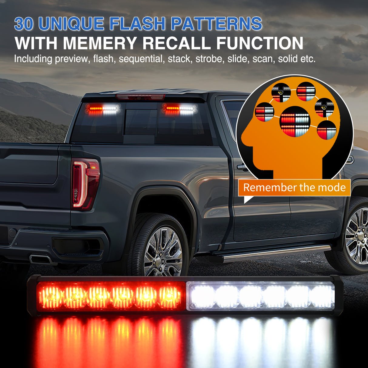 24LED Emergency Strobe Traffic Advisor Light Bar 2 in 1 Red White Dash Warning Safety Flashing Lights Front/Rear Windshield Construction Lights for Trucks Cars Plow Police Firefighter Vehicles