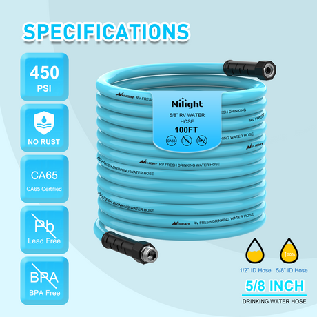 Nilight RV Parts RV Water Hose 100FT Garden Drinking Hoses with Storage Bag Leakproof Anti-Kink 5/8 Inch Inner Diameter Flexible Lightweight Freshwater Hose for RVs Campers Travel Trailer Boat Car Wash Accessories