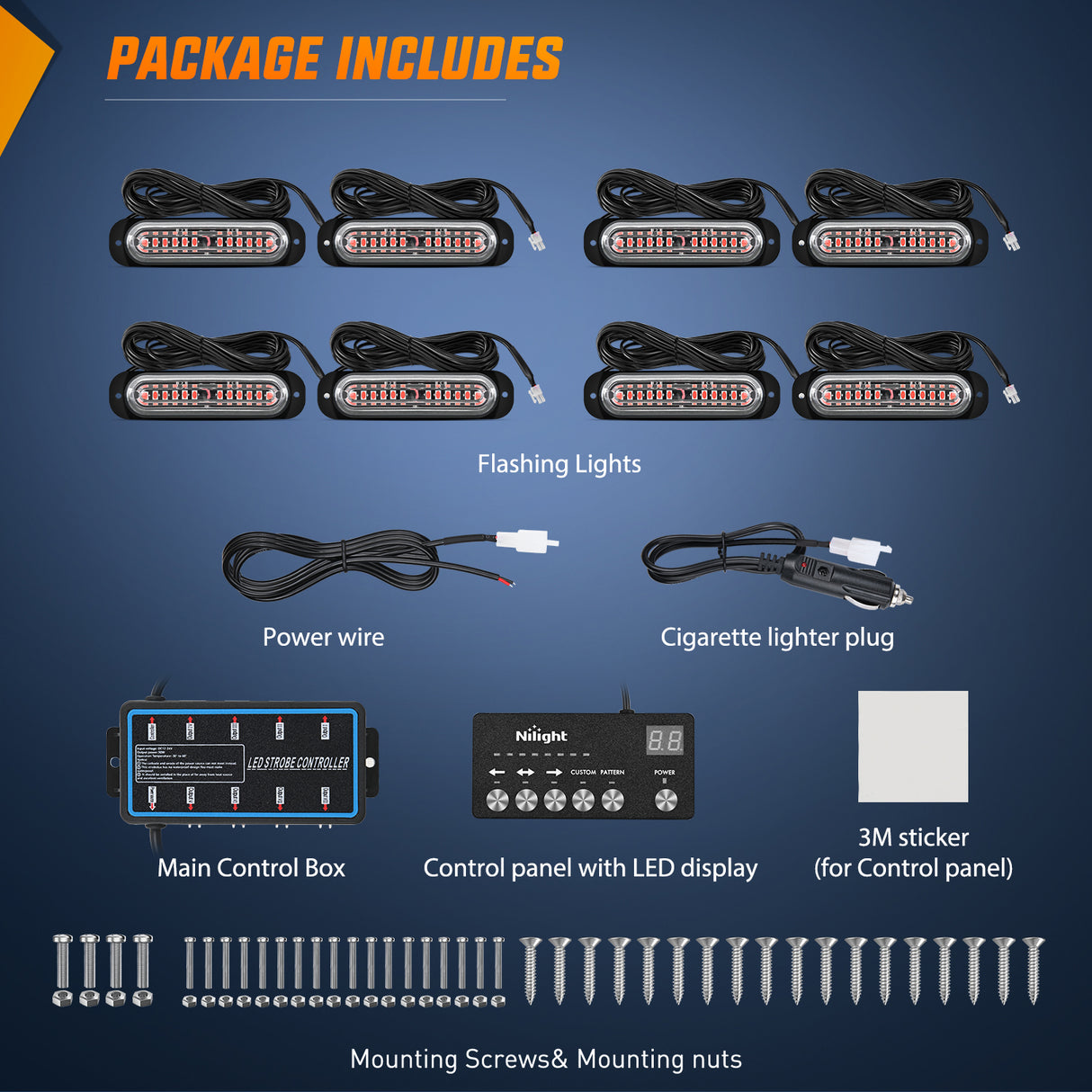 Led Strobe Light 8PCS Led Strobe Lights with Controller 12V 24V Sync Feature Red Strobe Light 12 LED Surface Mount Emergency Hazard Warning Lights with Strobe Controller for Vehicle Car Truck RV ATV