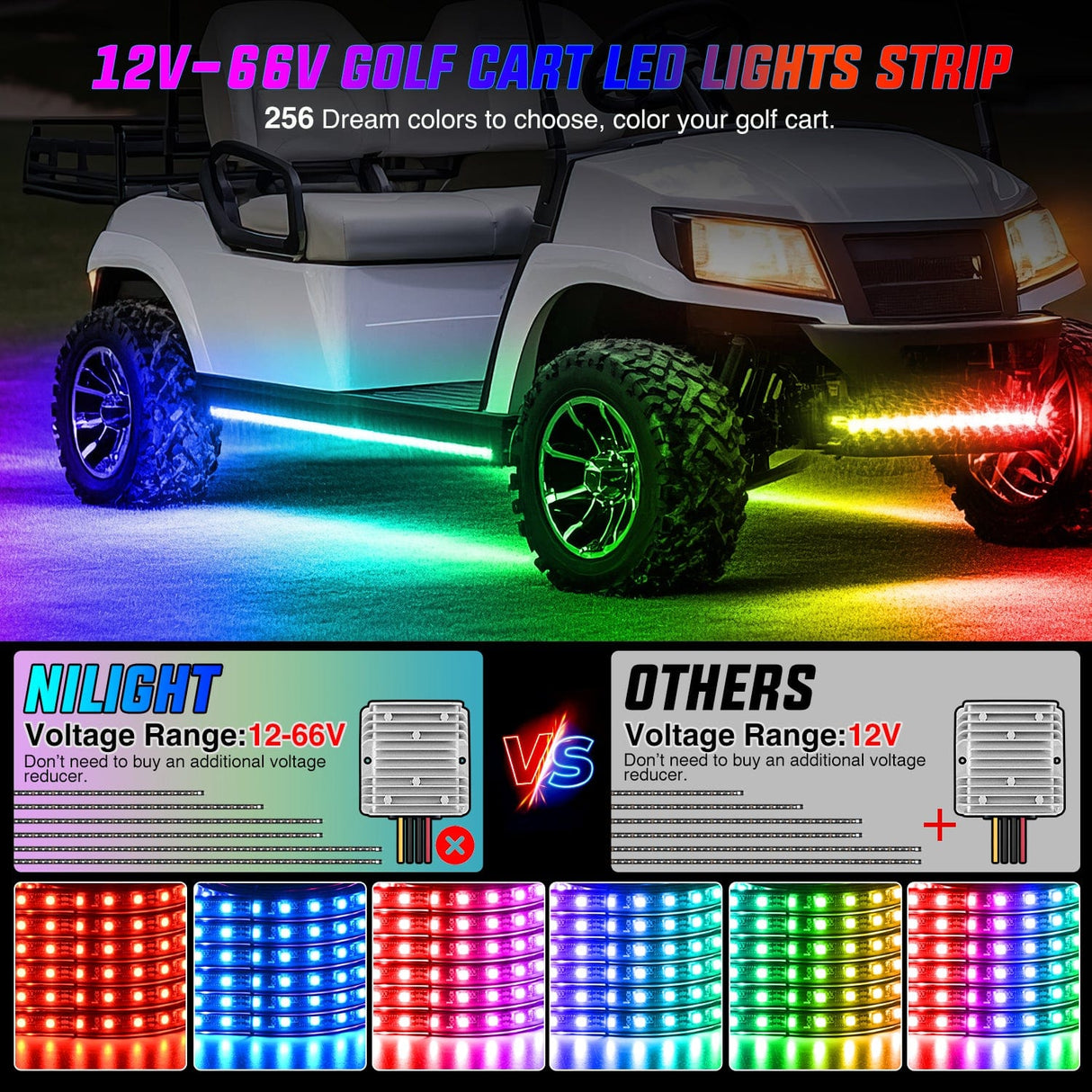 Led light Strip 6Pcs Golf Cart Underglow Light Kit for EZGO Yamaha Club Car