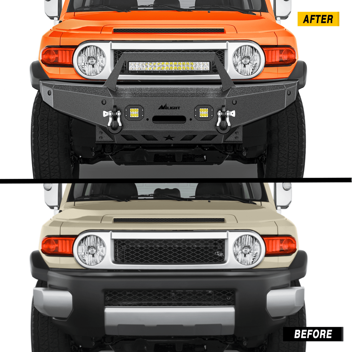2007-2014 Toyota FJ Cruiser Front Bumper Winch Plate Offroad 120W Light Bar 18W LED Light Pods 2 D-Rings