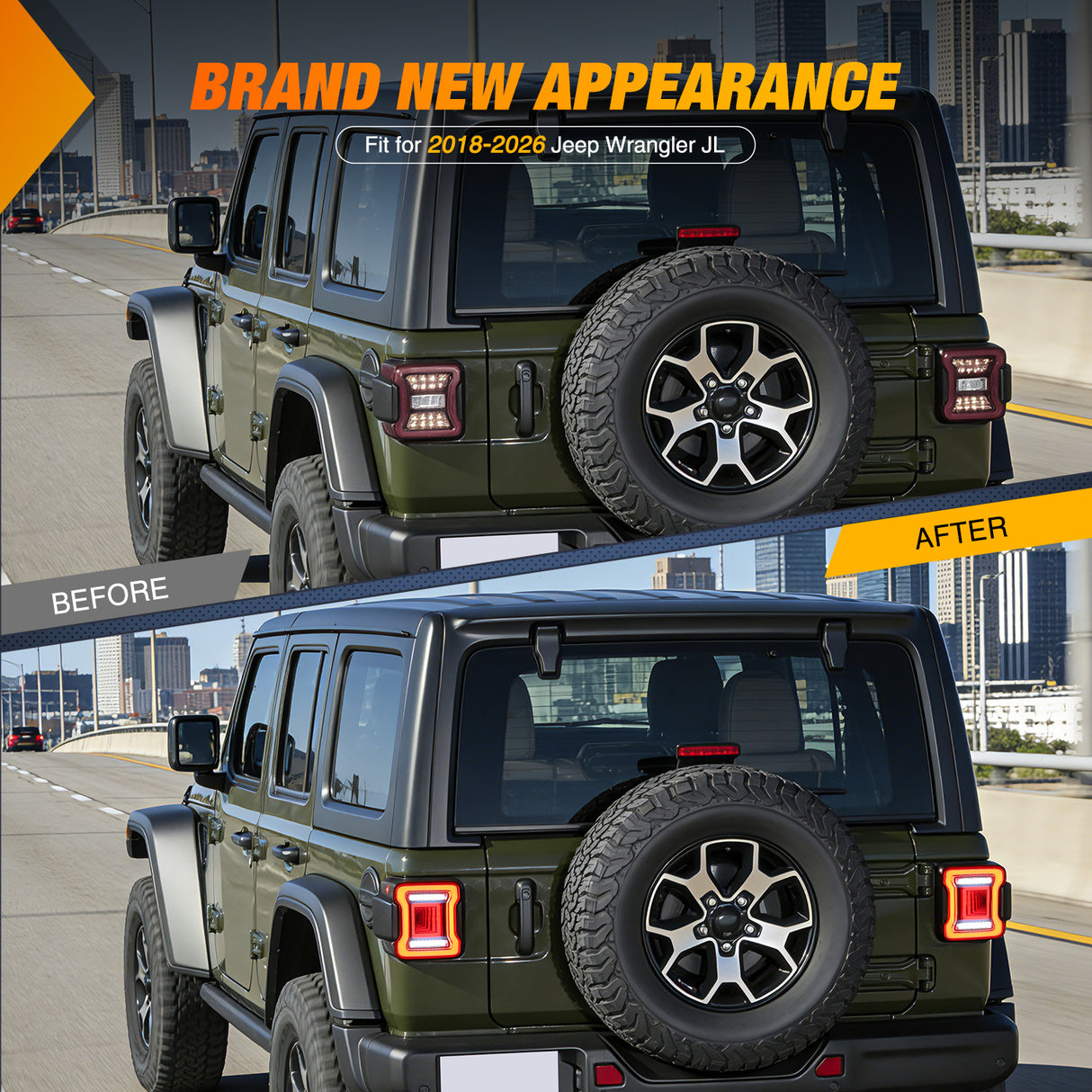 Tail Brake Turn Reverse Lights 2018-2023 Jeep Wrangler JL Red White Tail Lights