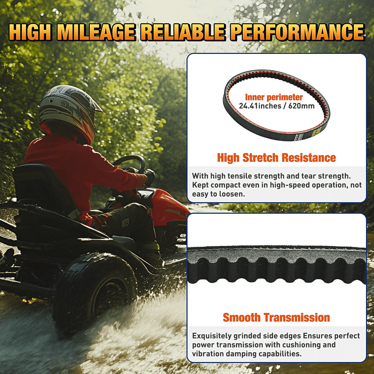 Vehicle Parts & Accessories 725 Go Kart Drive Belt Fit for Hammerhead 80T Mudhead 208R 14704 Trailmaster Mid Karts MB200 XRX Mud Head Go Kart 6.5HP Engine 30 Series Torque Converter Belt Replacement 9.100.018-725, 3 Pack