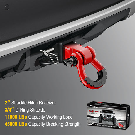 Nilight Shackle Hitch Receiver 2Inch 45000 LBs Breaking Strength 3/4inch D Ring w/Trailer Pin Heavy Duty Solid Recovery Towing Kit for Trucks Jeeps Off-Road