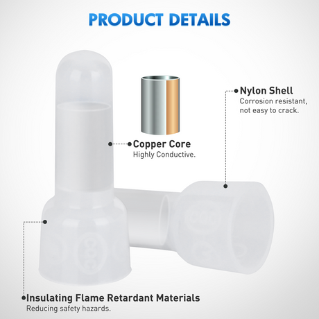 Nilight 300PCS CE1 Closed End Crimp Terminal 22-16 Gauge Nylon Insulated Closed End Wire Cap Wire Connectors Crimp Cap Terminals Connectors for Automotive Car Truck Boats Marine Electrical Wiring