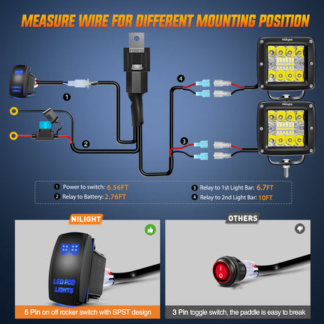 Nilight 2Pcs 3Inch 42W LED Cubes Upgraded Spot Flood Combo Square Driving Fog Off Road Lights 12V 5Pin Rocker Switch Wiring Harness Kit-2 Leads (ZH045)