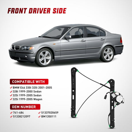 Nilight 741-484 Power Window Regulator/Motor Front Driver Side Compatible with BMW E46 325i 328i 330i 1999 2000 2001 2002 2003 2004 2005 Sedan