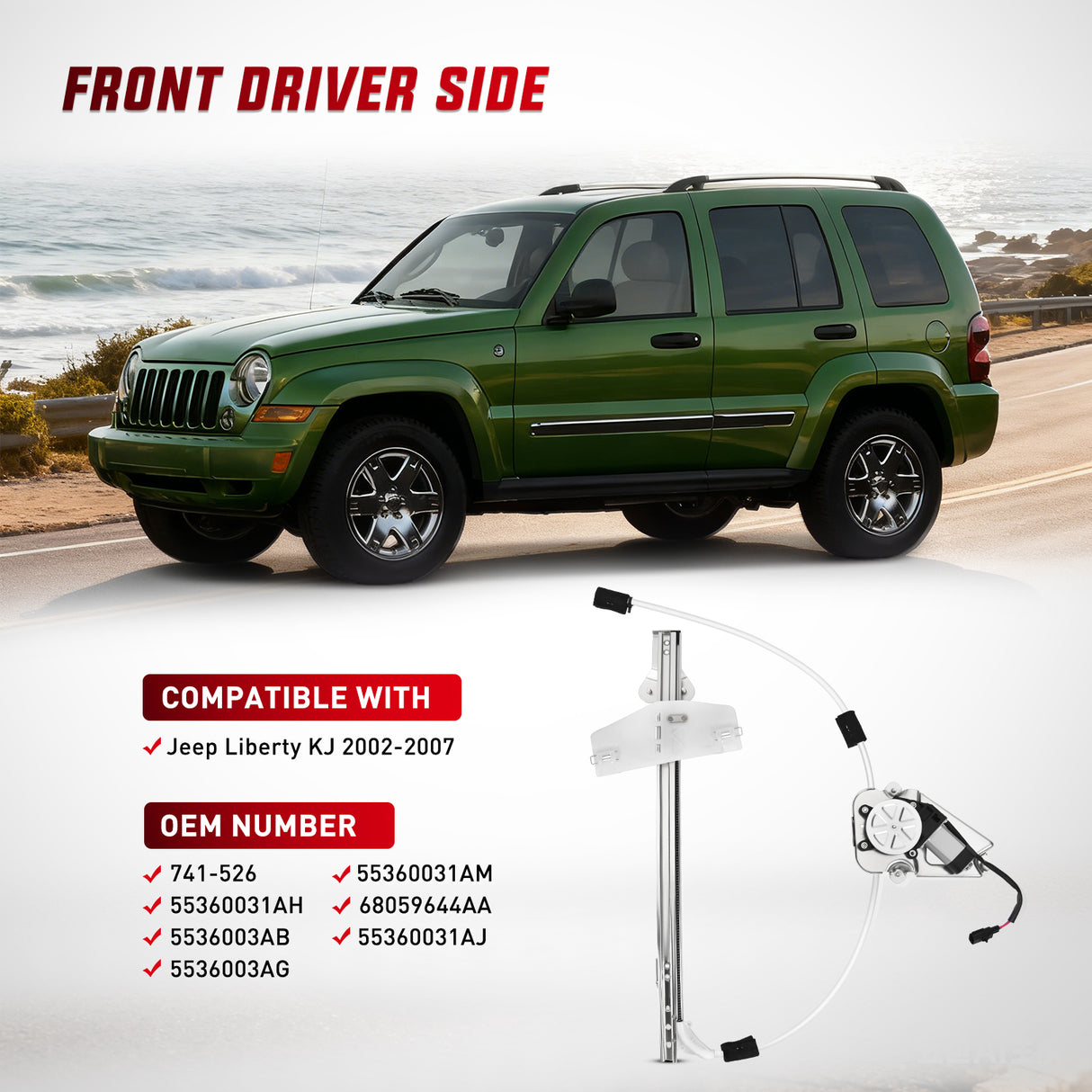 741-526 Power Window Regulator/Motor Front Driver Side Compatible with Jeep Liberty KJ 2002 2003 2004 2005 2006,Front Left Side