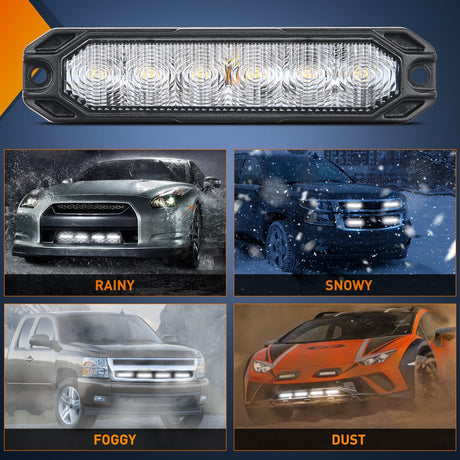 Nilight 4PCS 6 LED White Emergency Warning Strobe Lights