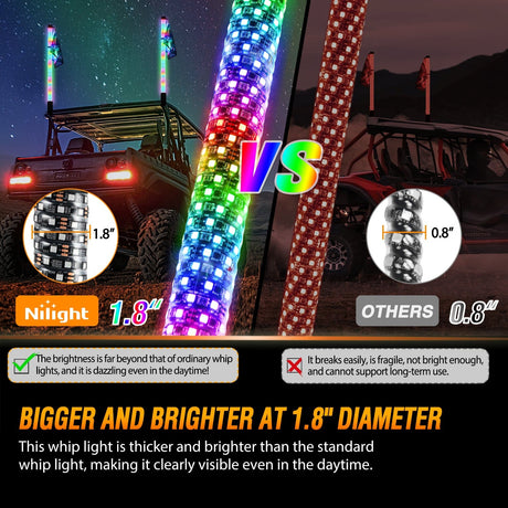 Nilight 2Pcs 3FT Spiral Antenna Bluetooth Remote App Control Led Fat Whip Light      