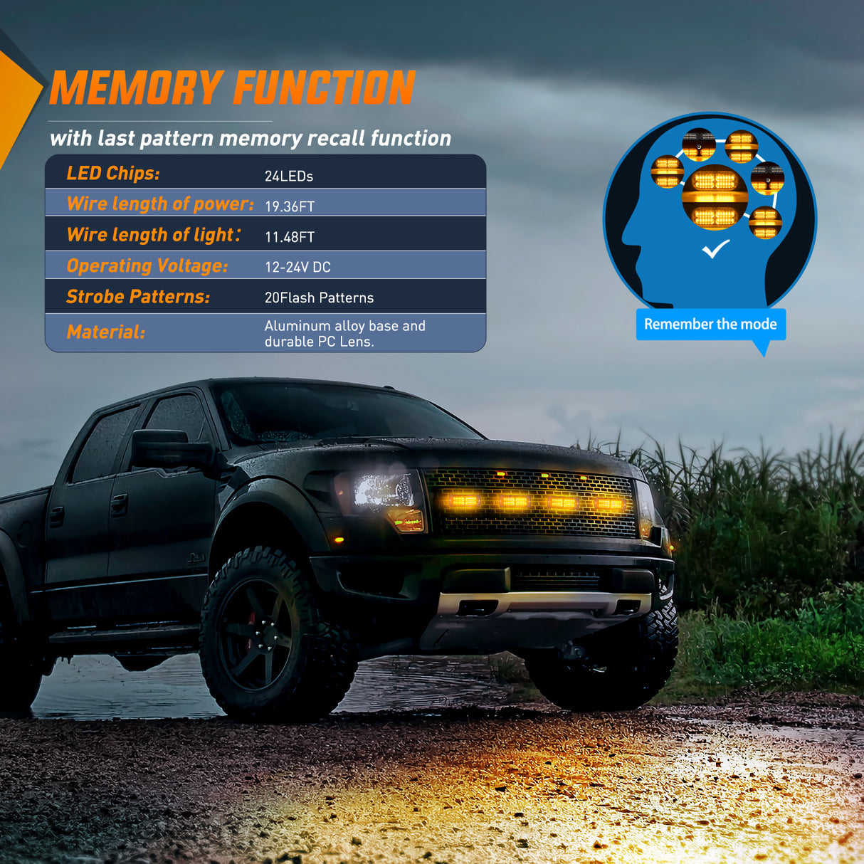 Nilight 4PCS LED Strobe lights 12V 24V Sync Feature Amber 24LED Emergency Hazard Warning Lights with Controller Hard Wire or Cigarette Lighter Plug for Car Truck RVs Campers