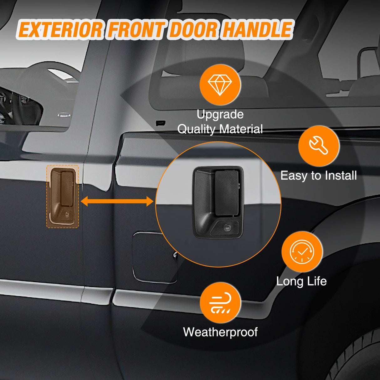 Exterior Front Left Driver Side Door Handle with Key Hole Compatible with 1999-2016 Ford F250 F350 F450 F550 F650 F750 Super Duty Excursion Car Door Handles Replaces OEM# 7C3Z2522405AA, 79306