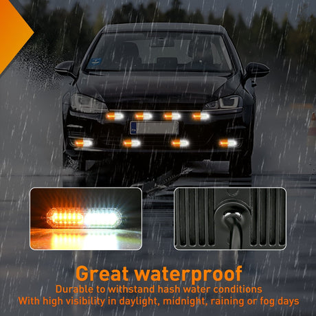 Nilight 8PCS 12LED Amber White Emergency Strobe Lights