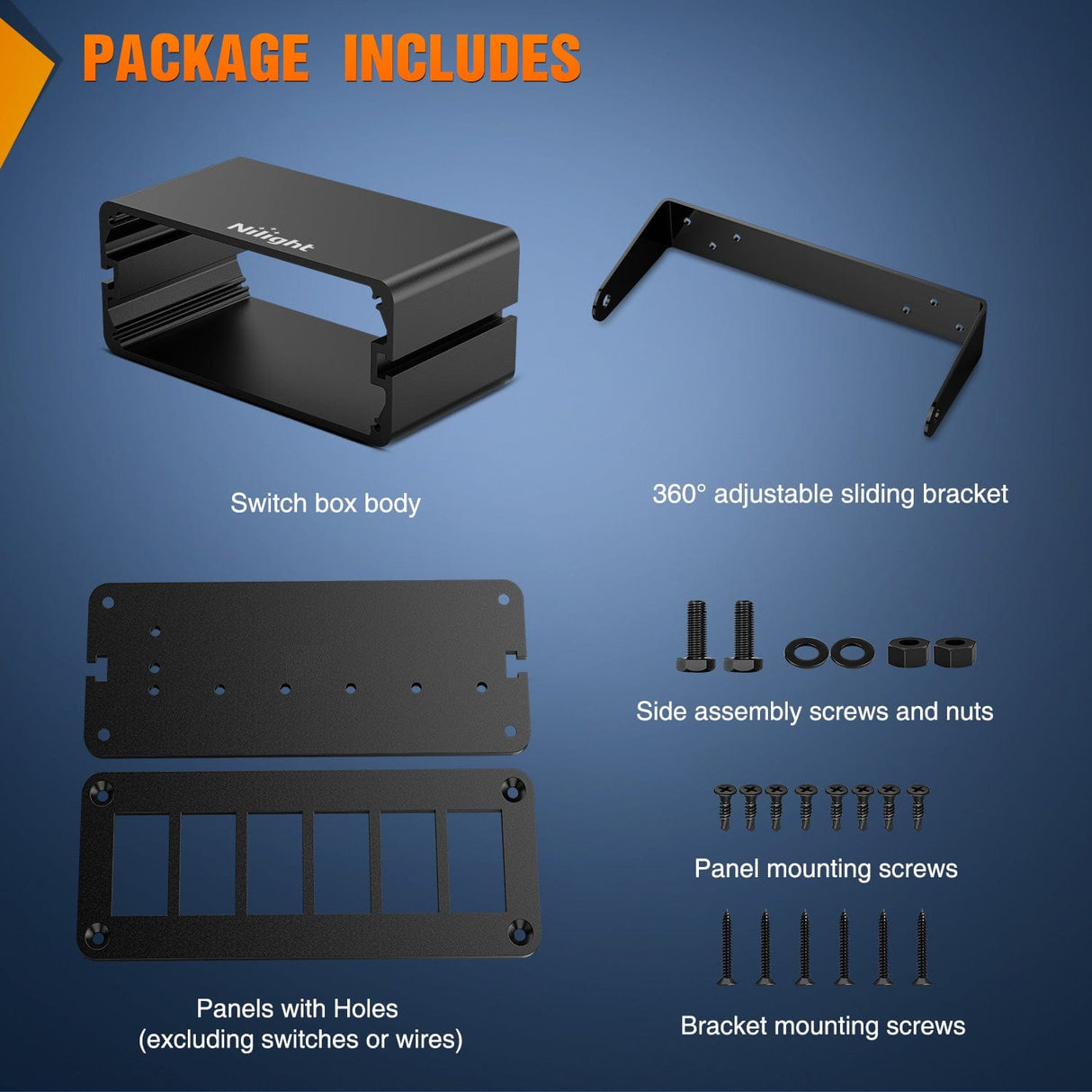 Nilight 6 Gang Rocker Switch Box 6 Holes Panel Detachable Installation Housing Waterproof Aluminum Rotatable Mount Bracket 12V 24V DIY Toggle Switches Voltmeter USB Socket for Boats Cars RVs Trucks