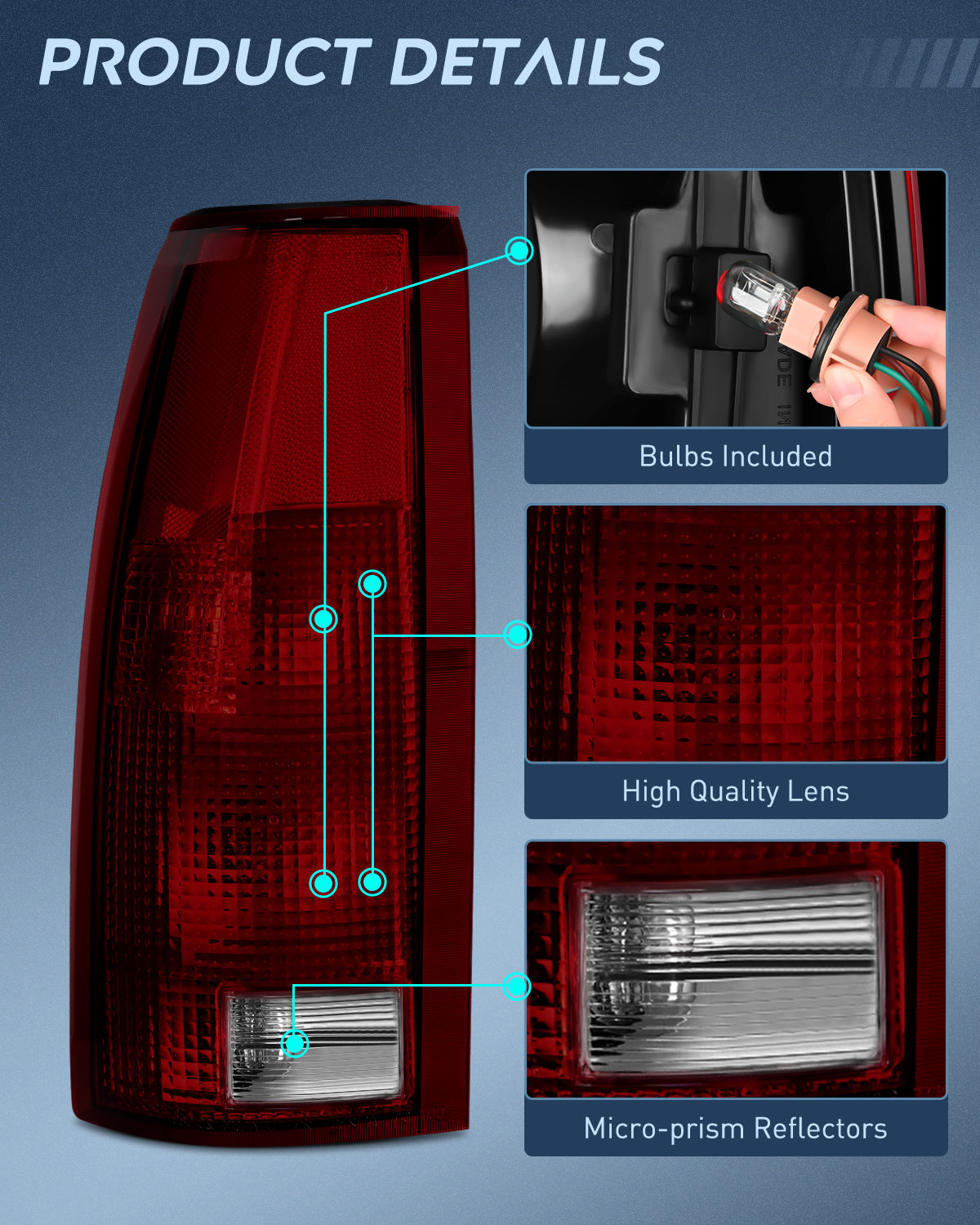 Nilight Tail light + 3rd Third Brake Light Assembly Compatible with 1988 1989 1990 1991 1992 1993 1994 1995 1996 1997 1998 1999 Chevy GMC C/K Silverado 1992 1993 Blazer Dark Red Rear Cargo Lamp