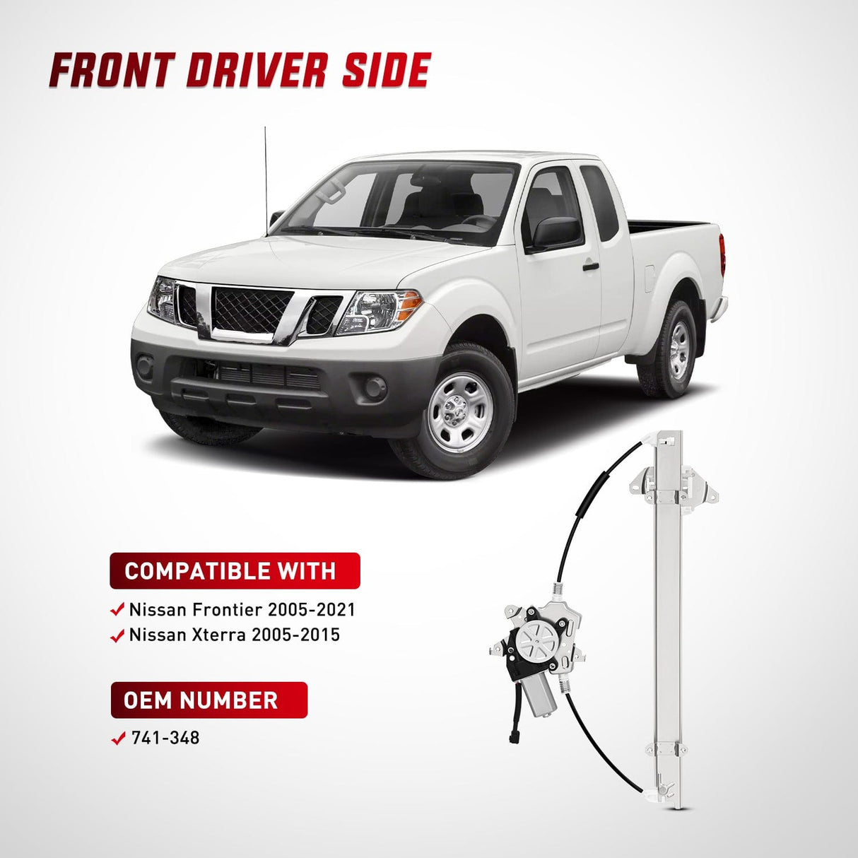 741-348 Window Regulator/Motor Front Driver Side Compatible with Nissan Frontier 2005 2006 2007 2008 2009 2010 2011 2012 2013 2014 2015 only use Connector 2 Pins