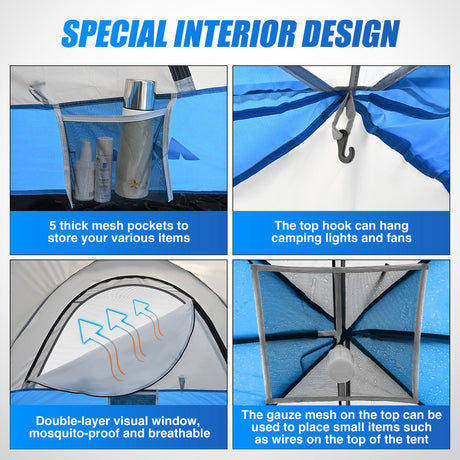 Trunk Bed Cover Truck Bed Tent 5.0-5.5FT Pickup Truck Tents with Removable Awning Waterproof PU2000mm Double Layer Rainfly Storage Bag 2-Person Sleeping Tailgate Bed Tents for Camping Travel Outdoor,Blue Grey