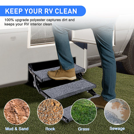 Nilight RV Step Covers 3 Pack 23 inch, Fits 8-11Inch Deep Camper Steps Adjustable Wrap Around RV Step Rug with Spring Works on Electrical & Manual RV Stairs Carpet for Camper Trailers Steps Outside, Gray