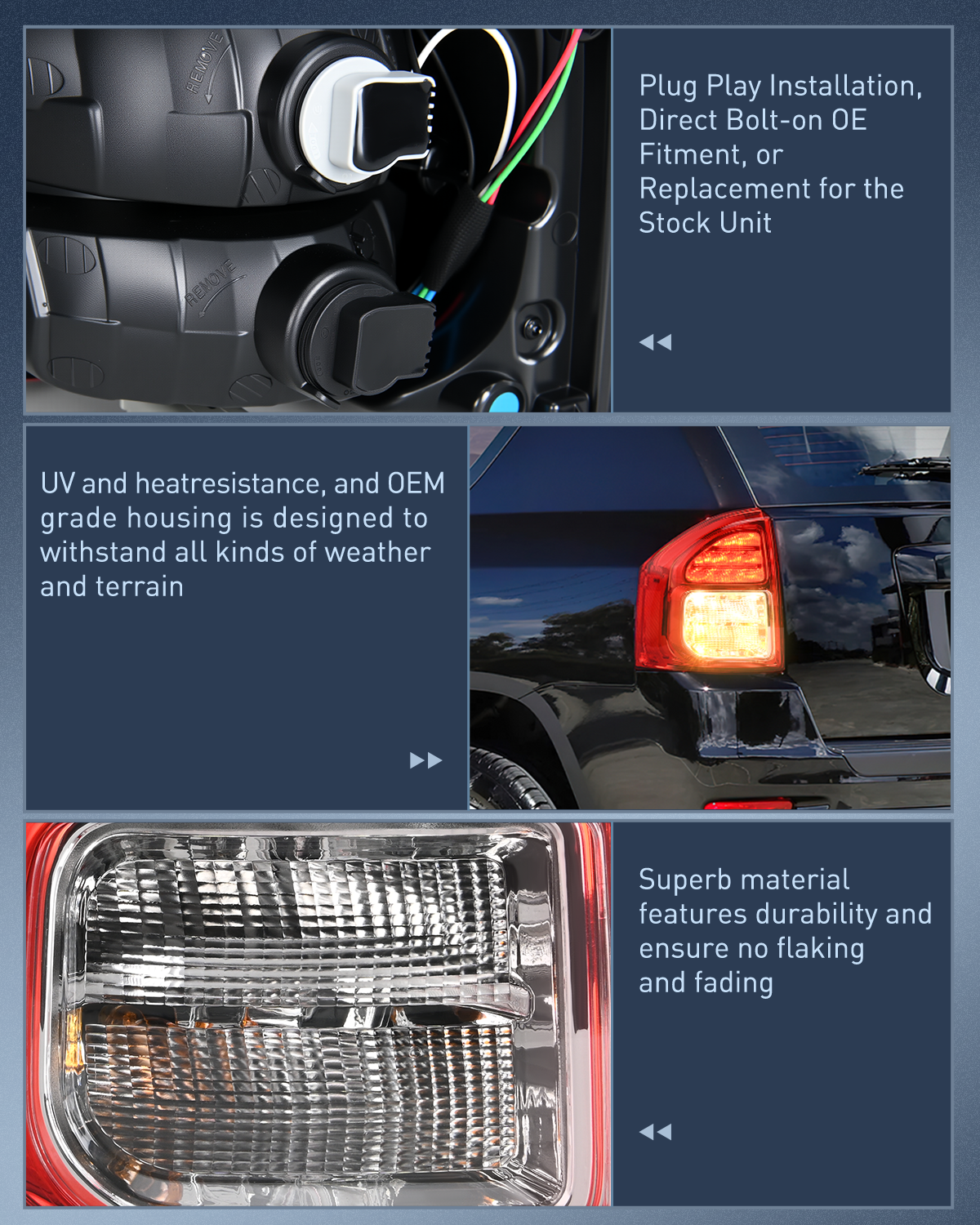 Nilight Taillight Assembly Compatible with 2011 2012 2013 Jeep Compass Tail Light OE Style Rear Lamp Replacement Driver Side w/Bulbs