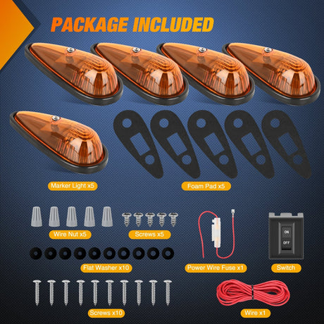 5PCS 9LED Amber Cab Roof Marker Light Nilight