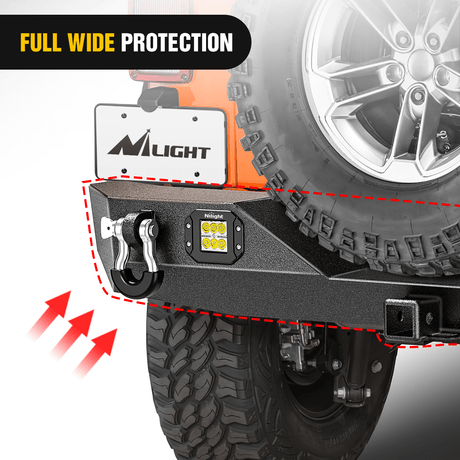 Front Bumper 2007 2008 2009 2010 2011 2012 2013 2014 2015 2016 2017 2018 Jeep Wrangler JK & Unlimited (2/4 Doors) Rear Bumper Hitch Receiver 2Pcs LED Lights Pods D-rings