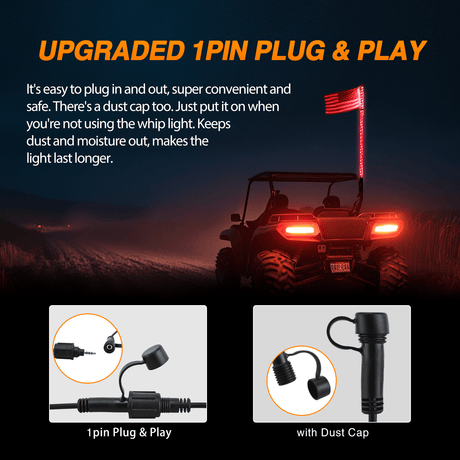 Nilight RGB Whip Light 1PC 5FT Lighted Antenna Whips with Remote & App Control DIY Chasing Patterns Brake Reverse Lights for ATV UTV Polaris RZR Can-am Dune Buggy Pickup Trucks Jeep