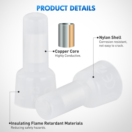 Nilight 300PCS CE5 Closed End Crimp Terminal 12-10 Gauge Nylon Insulated Closed End Wire Cap Wire Connectors Crimp Cap Terminals Connectors for Automotive Car Truck Boats Marine Electrical Wiring