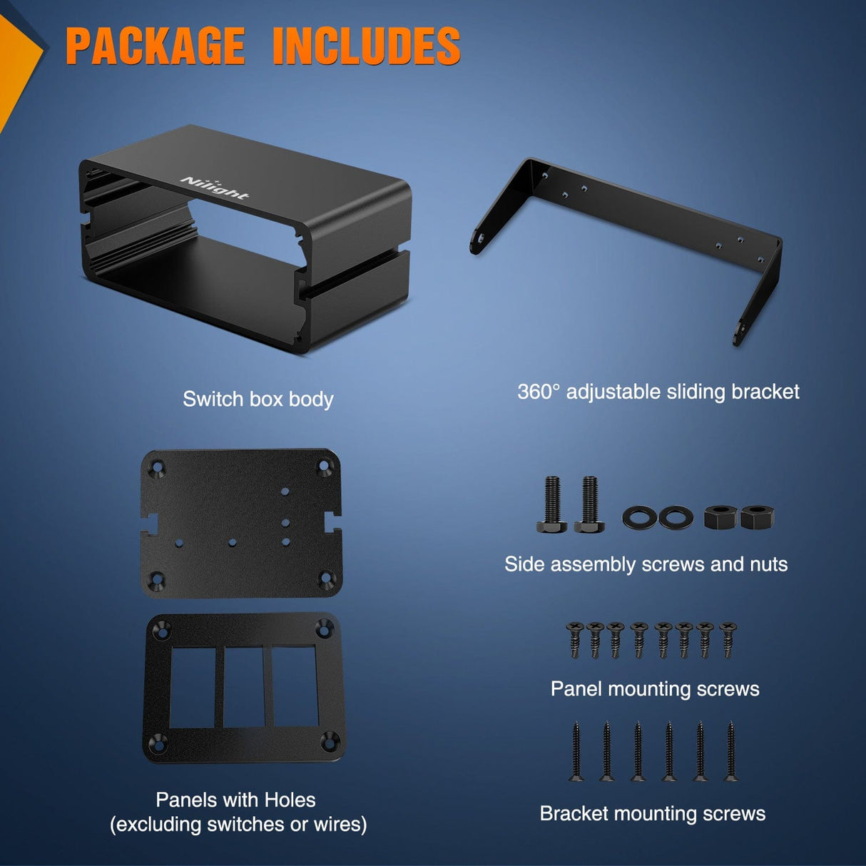 Nilight 3 Gang Rocker Switch Box 3 Holes Panel Detachable Installation Housing Waterproof Aluminum Rotatable Mount Bracket 12V 24V DIY Toggle Switches Voltmeter USB Socket for Boats Cars RVs Trucks
