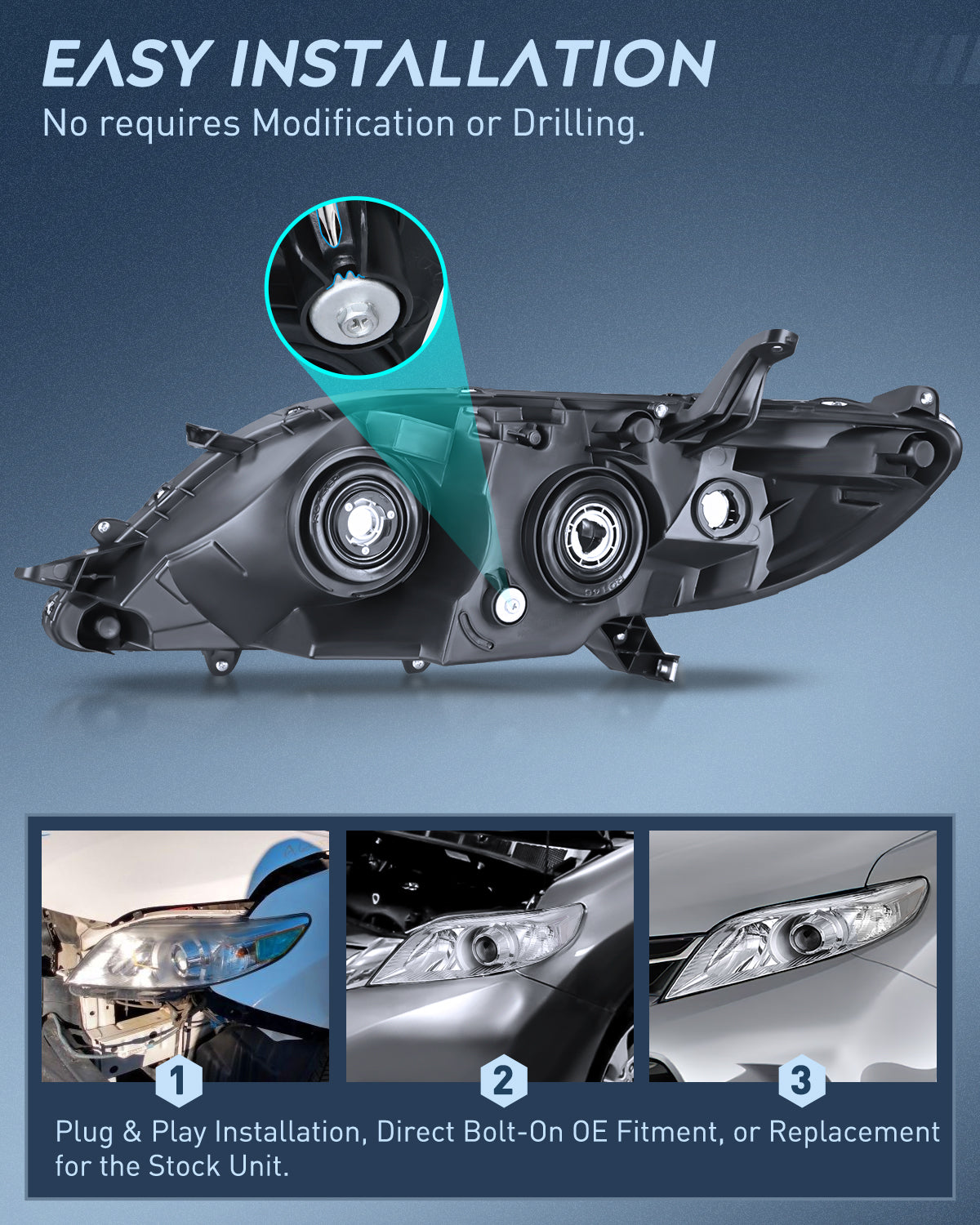 Nilight Headlight Assembly Compatible with 2011 2012 2013 2014 2015 2016 2017 2018 2019 2020 Toyota Sienna Chrome Housing Clear Reflector Clear Lens Headlights Replacement