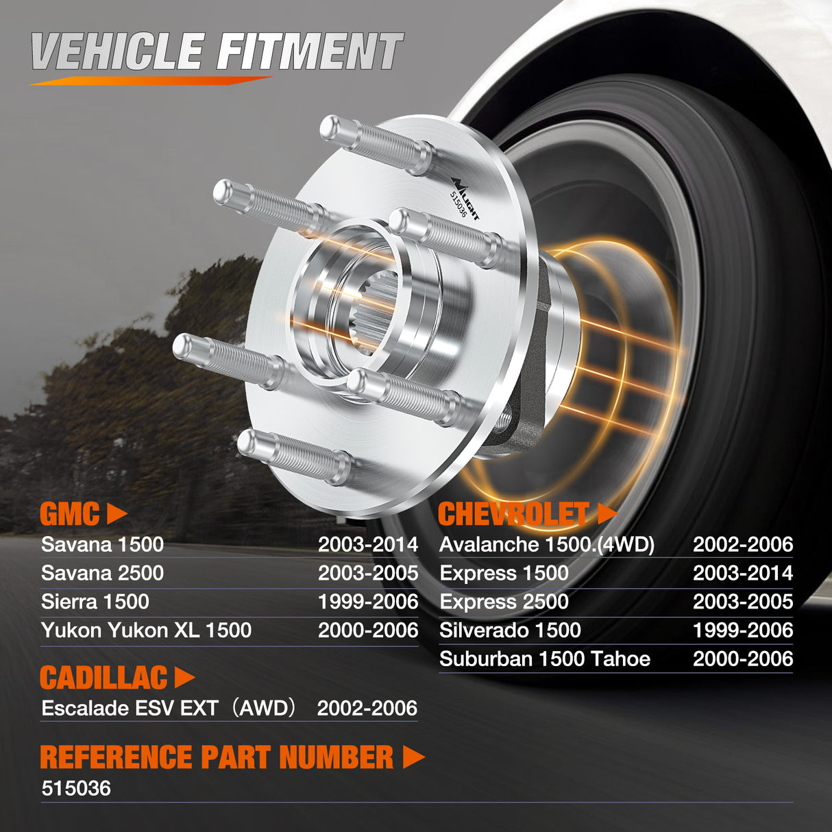 Nilight Front Wheel Bearing Hubs Assembly for GMC Chevy Silverado Sierra Avalanche 1999 2000 2001 2002 2003 2004 2005 2006, Yukon XL Suburban 1500 Tahoe Cadillac Escalade with 6-Lug, OEM 515036