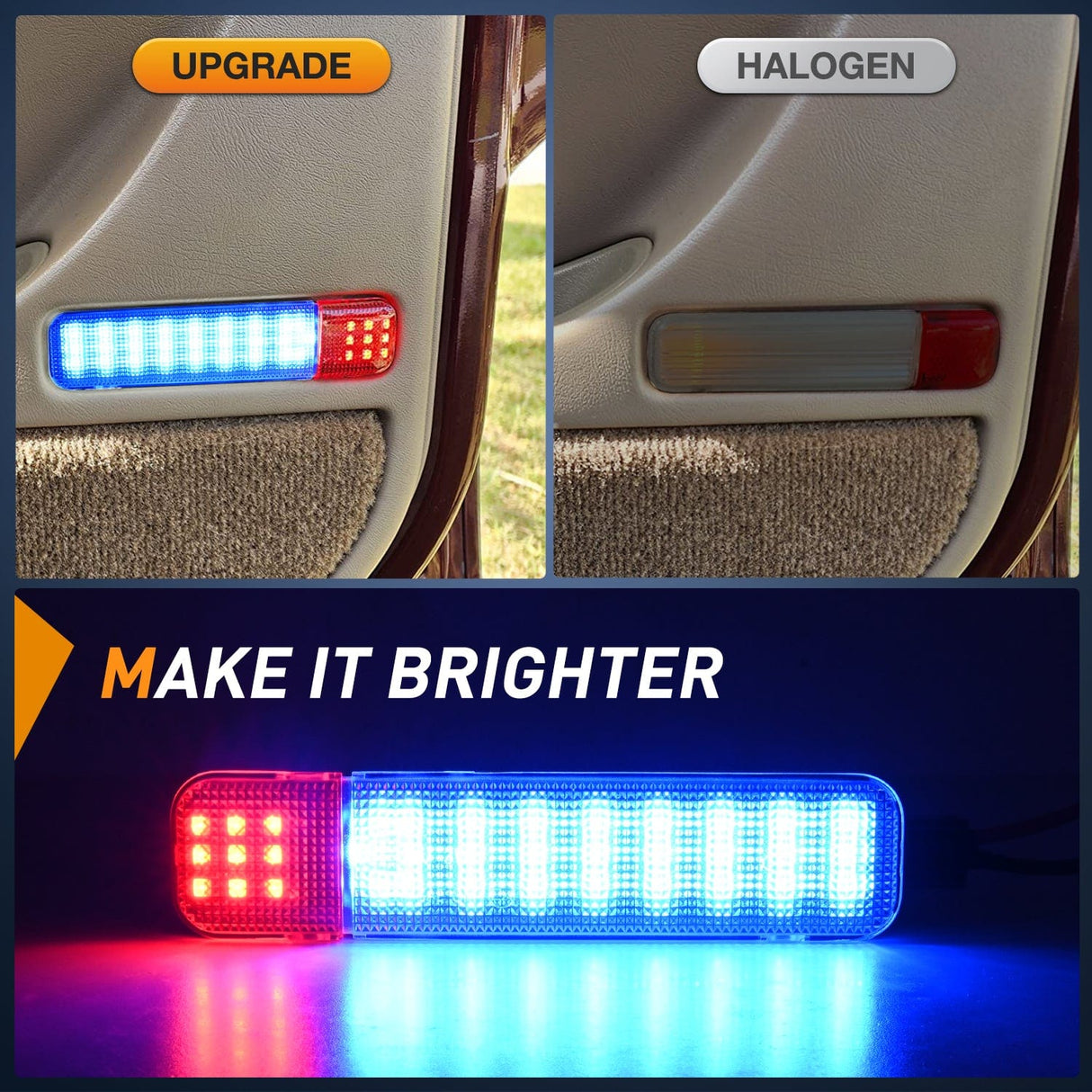 2PCS LED Interior Door Panel Light Courtesy Warning Lights Blue Red Plug and Play Compatible with Chevy GMC C/K Silverado Sierra 1500 2500 3500 HD Suburban Cadillac Escalade Hummer H2