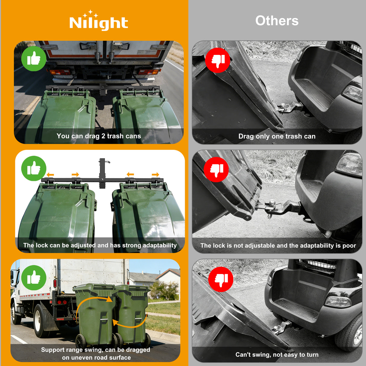 Tow Hooks & Truck Tie Downs & Anchors Dual Trash Can Hauler Hitch Adjustable Height Garbage Can Towing Hitch Carrier Double Trash Can Transporter Trailer Hitch for Truck SUV ATV UTV Golf Cart Lawn Tractor with 2 Inch Receiver