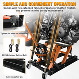 Motorcycle Lift Jack 1500 LBS Hydraulic Lifts ATV Scissor Jacks with Wheel Foot Pedal Handle Ratchet Belt Heavy Duty Lifter Stand Hoist Table for Dirt Bike Garage Storage Repair Tool,Orange