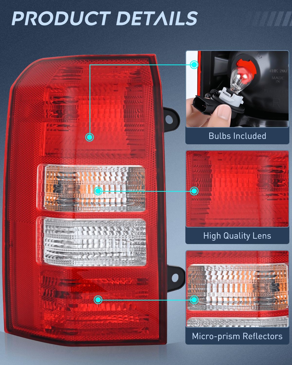 Nilight Taillight Assembly Compatible with 2008 2009 2010 2011 2012 2013 2014 2015 2016 2017 Jeep Patriot Tail Light OE Style Rear Lamp Replacement Driver Side w/Bulbs