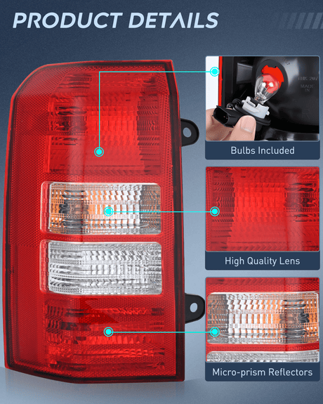 Nilight Taillight Assembly Compatible with 2008 2009 2010 2011 2012 2013 2014 2015 2016 2017 Jeep Patriot Tail Light OE Style Rear Lamp Replacement Driver Side w/Bulbs