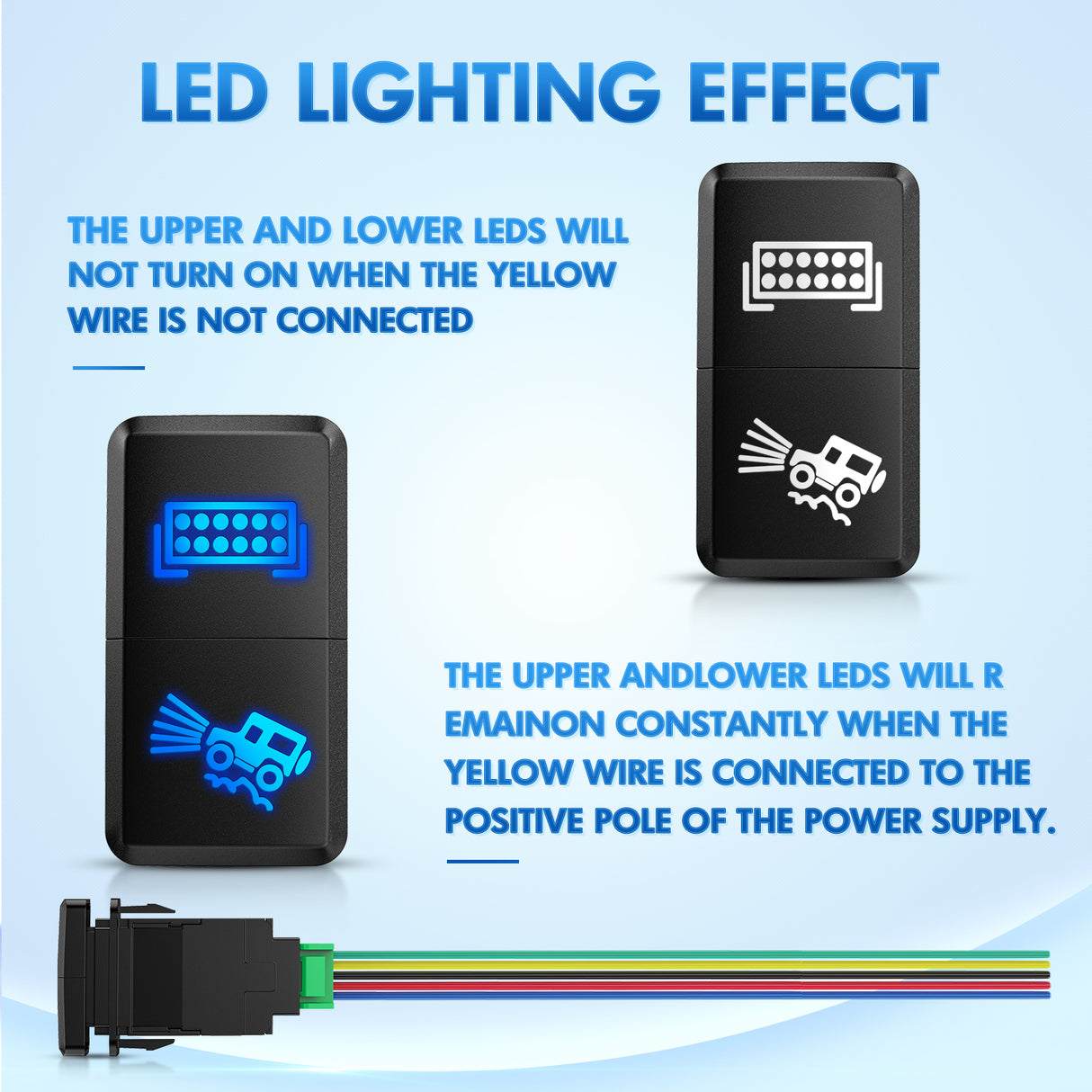 LED Light Bar & Off-Road Lights Dual Push Button Switch 12V ON Off Switches with Connector Wire Kit 1.54Inch x 0.83Inch Replacement for Toyota Tacoma Tundra 4Runner FJ Cruiser Hilux Fortuner