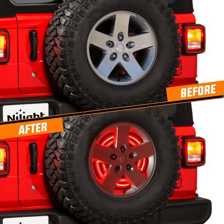 Nilight Spare Tire Brake Light Red Double Row LED Ring 3rd Third Stop Rear Wheel Lights Plug and Play Fit for 2007-2017 Jeep Wrangler JK JKU