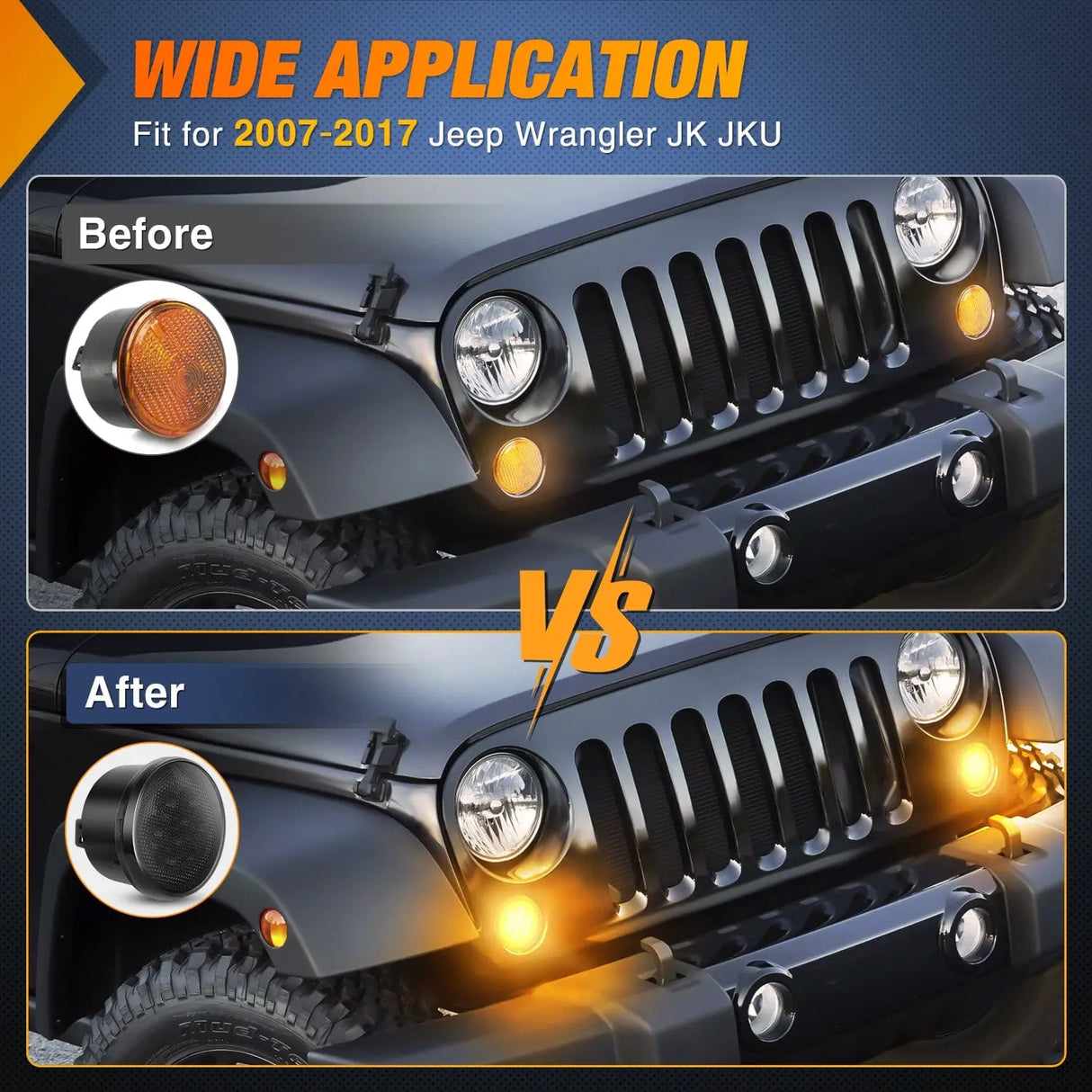 Side Marker Clearance Lights ÇÖȨ 2007-2017 Jeep Wrangler JK JKU Front 8LED Smoked Lens Amber Turn Signals Light