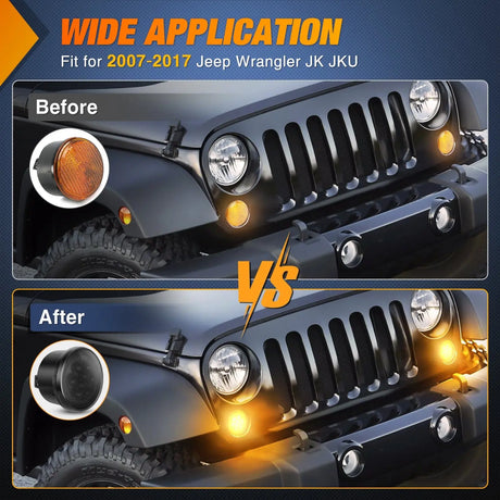 Side Marker Clearance Lights ÇÖȨ 2007-2017 Jeep Wrangler JK JKU Front 8LED Smoked Lens Amber Turn Signals Light