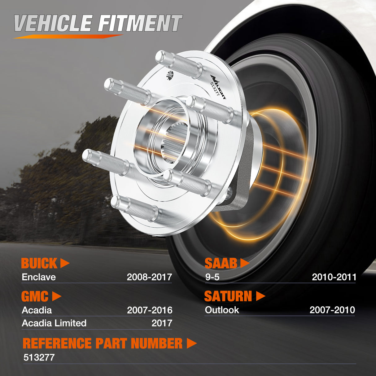 Nilight Front or Rear Wheel Bearing and Hub Assembly for Chevrolet Traverse 2009-2012 2013 2014 2015 2016 2017, GMC Acadia 2007-2016, Buick Enclave 2008-2017, Saturn Outlook 2007-2010 w/6-Lug, 513277